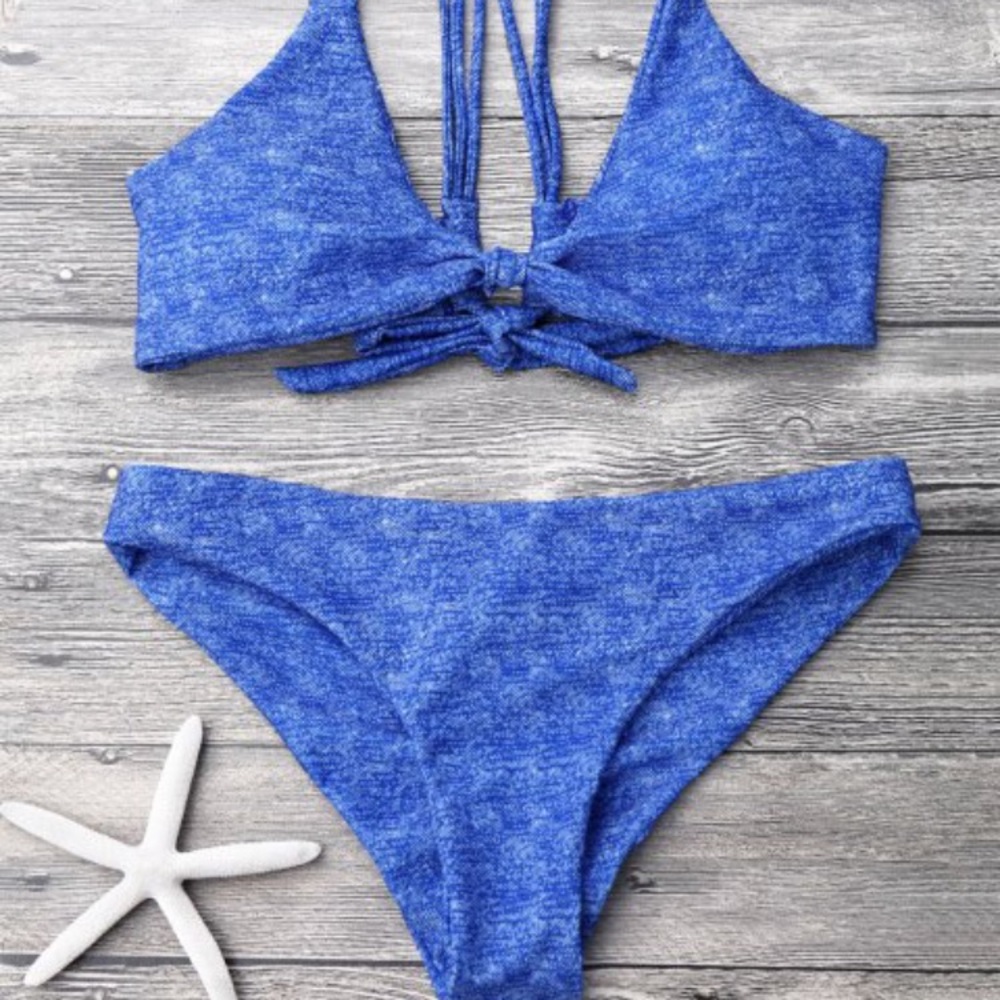 Zaful blue front knot bikini